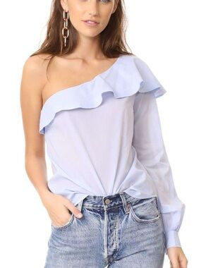 A.L.C. One-Shoulder Ruffle Blouse in Light Blue